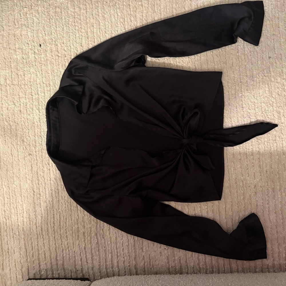 Zara Elegant Black Tie-Front Blouse